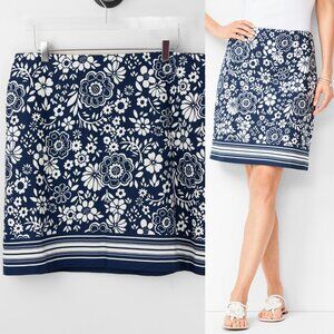Talbots Classic Cotton A-Line Skirt Floral Stripe Blue White Plus Size 16 New